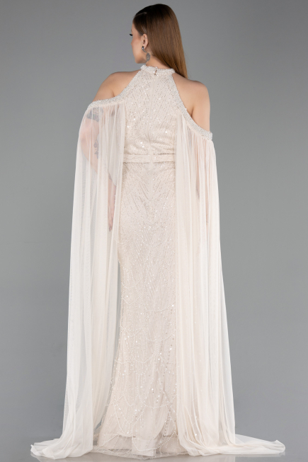 Long Beige Beaded Evening Dress ABU6117