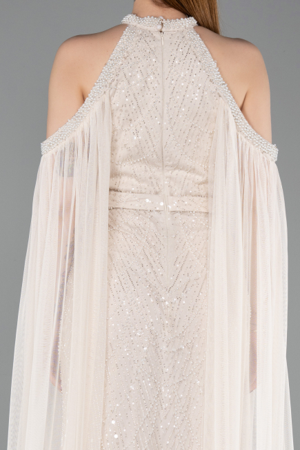Long Beige Beaded Evening Dress ABU6117