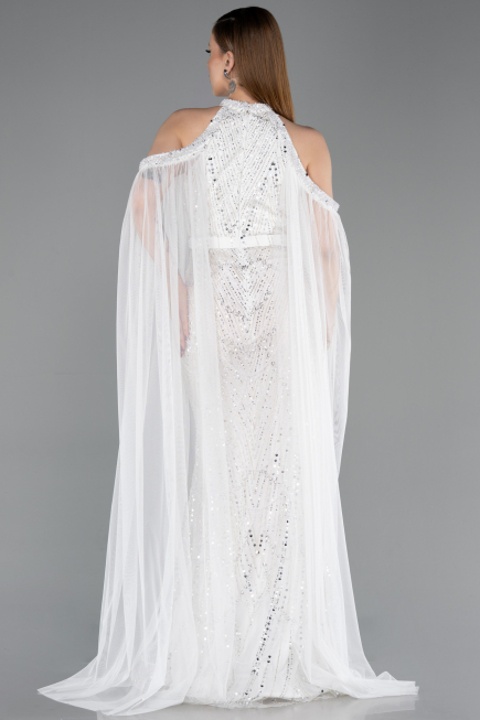 Long White Beaded Evening Dress ABU6117