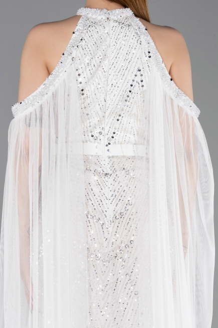 Long White Beaded Evening Dress ABU6117