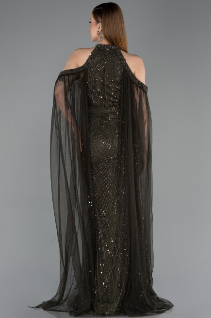 Long Olive Drab Beaded Evening Dress ABU6117