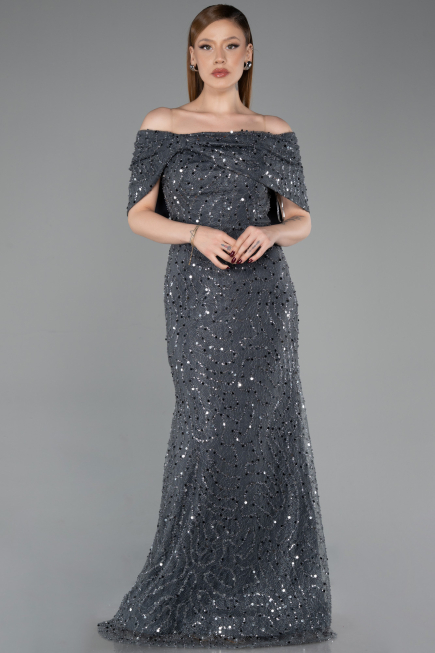 Long Anthracite Dantelle Prom Gown ABU6119