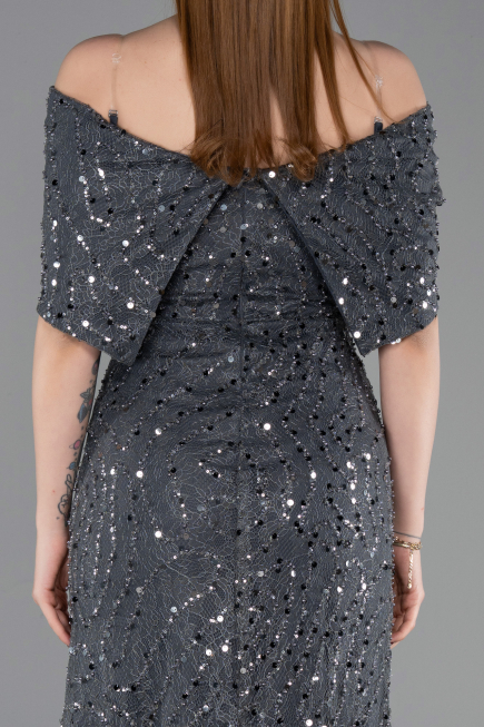 Long Anthracite Dantelle Prom Gown ABU6119