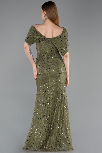 Long Olive Drab Dantelle Prom Gown ABU6119