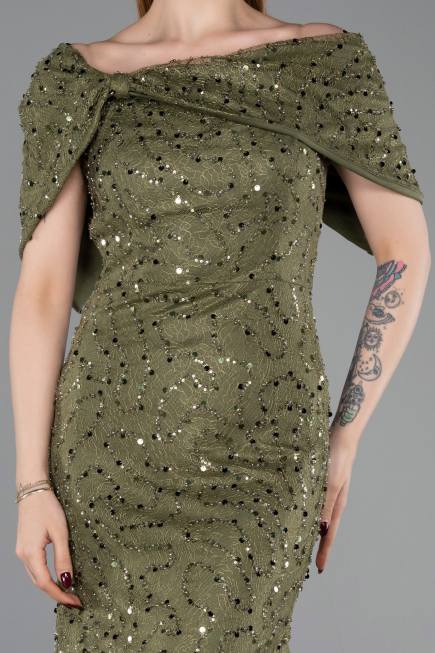 Long Olive Drab Dantelle Prom Gown ABU6119
