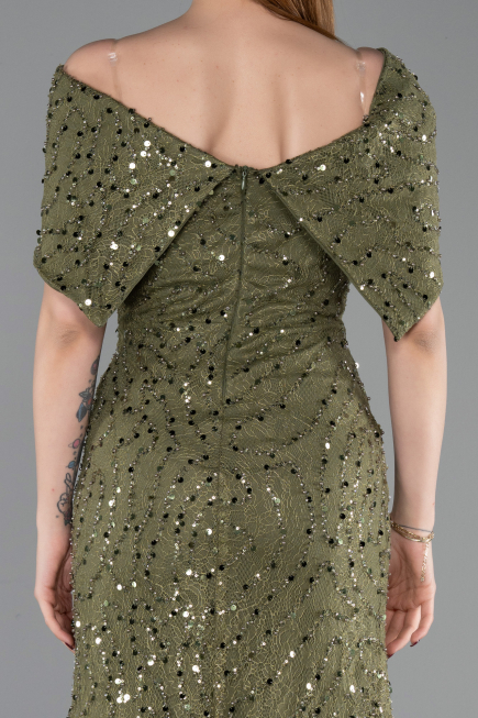 Long Olive Drab Dantelle Prom Gown ABU6119