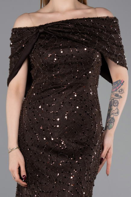Long Dark Brown Dantelle Prom Gown ABU6119