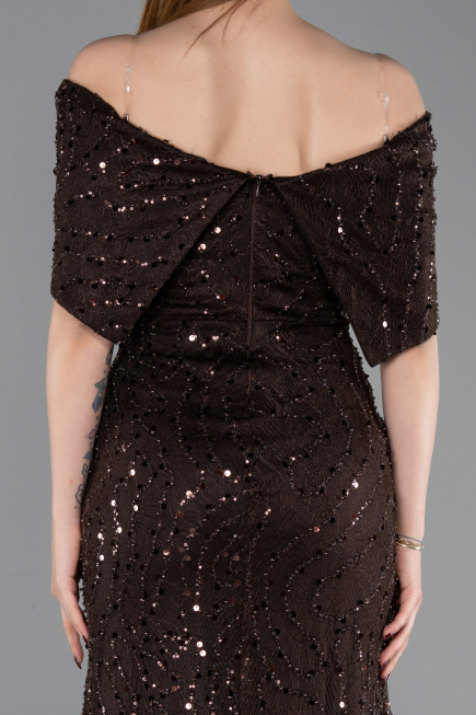 Long Dark Brown Dantelle Prom Gown ABU6119