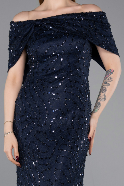 Long Navy Blue Dantelle Prom Gown ABU6119