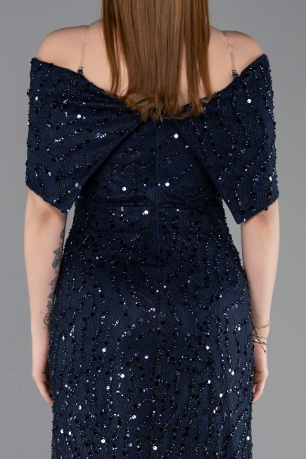 Long Navy Blue Dantelle Prom Gown ABU6119