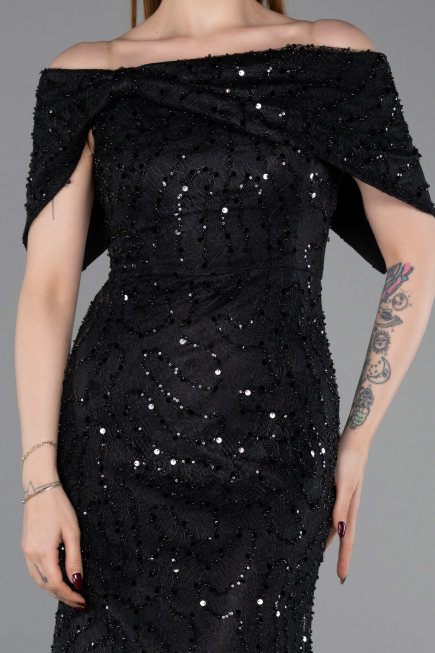 Long Black Dantelle Prom Gown ABU6119