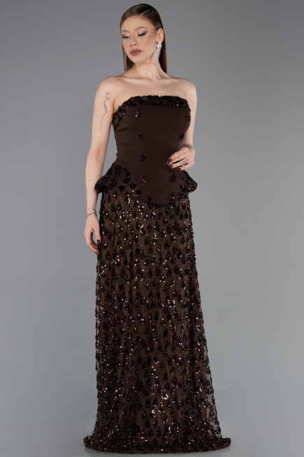 Long Brown Scaly Evening Dress ABU6124