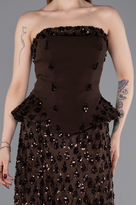 Long Brown Scaly Evening Dress ABU6124