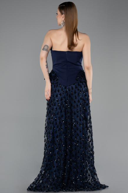 Long Navy Blue Scaly Evening Dress ABU6124