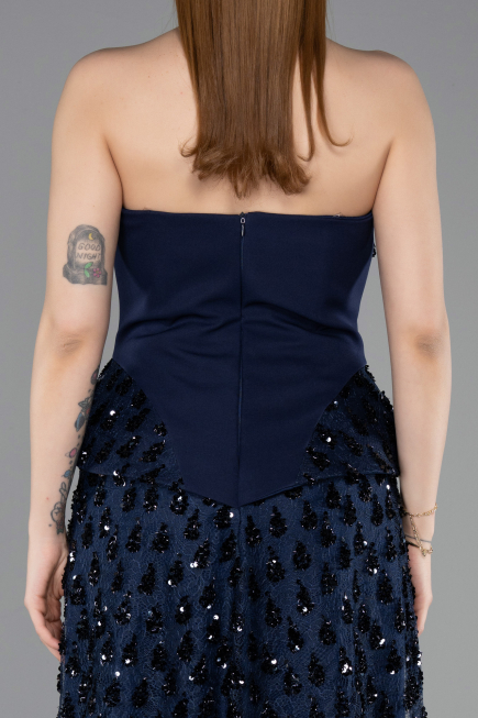 Long Navy Blue Scaly Evening Dress ABU6124