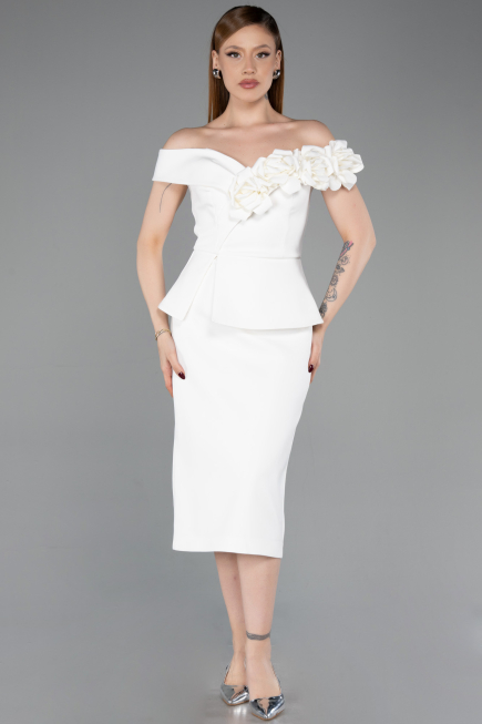 Midi White Party Dress ABK2615