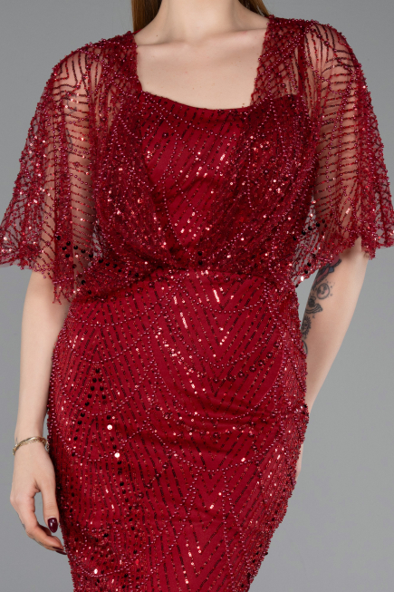 Long Burgundy Beaded Evening Dress ABU5718