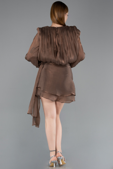 Mini Brown Chiffon Cocktail Dress ABK2617