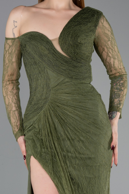 Olive Drab Long Dantelle Evening Dress ABU5618