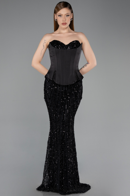 Long Black Scaly Evening Dress ABU5978