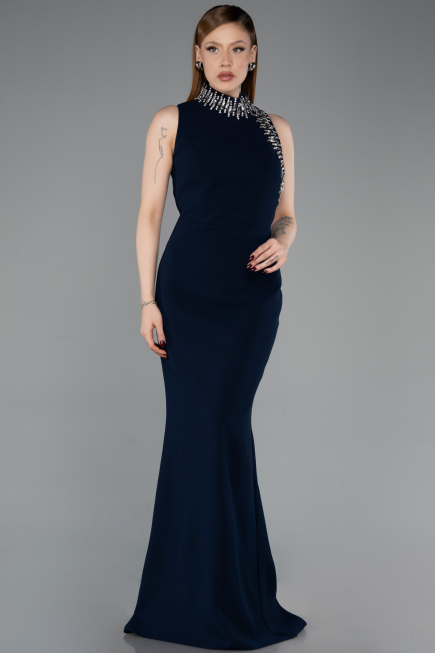 Long Navy Blue Mermaid Evening Gown ABU6128
