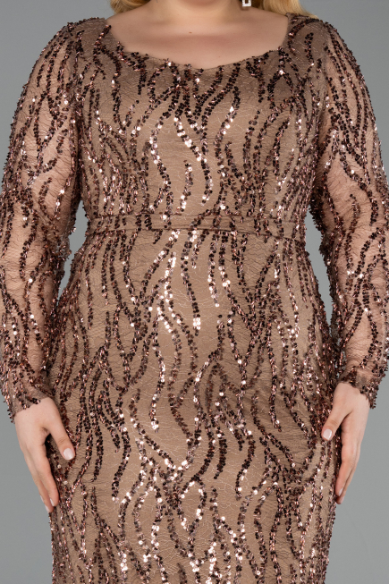 Long Copper Scaly Formal Plus Size Dress ABU5937