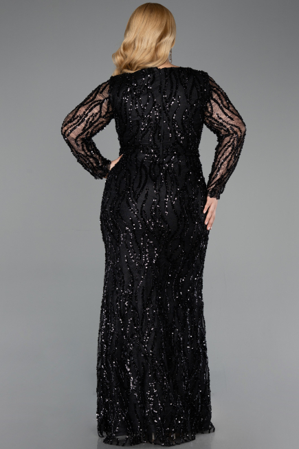 Long Black Scaly Formal Plus Size Dress ABU5937