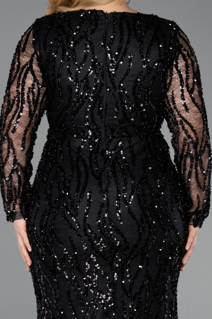 Long Black Scaly Formal Plus Size Dress ABU5937
