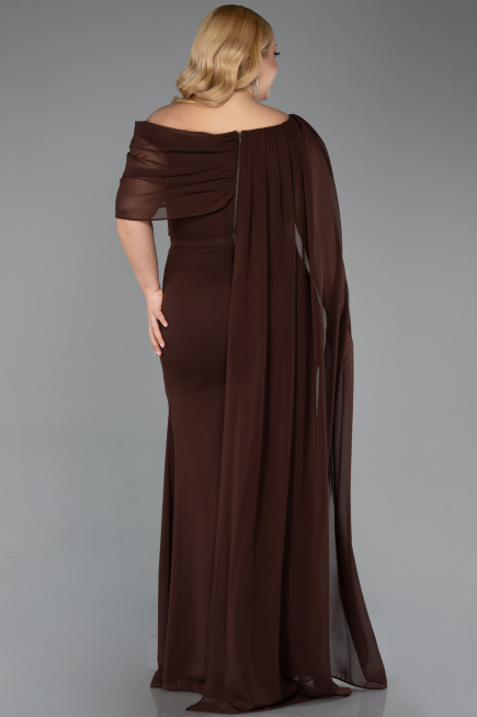 Brown Long Chiffon Plus Size Evening Dress ABU5419