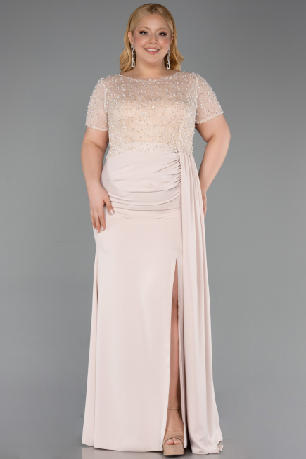 Long Beige Dantelle Plus Size Evening Dress ABU6102