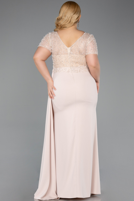 Long Beige Dantelle Plus Size Evening Dress ABU6102
