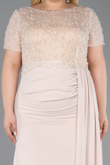 Long Beige Dantelle Plus Size Evening Dress ABU6102