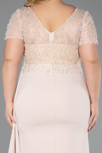 Long Beige Dantelle Plus Size Evening Dress ABU6102