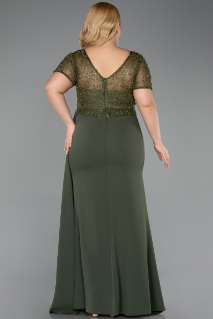 Long Olive Drab Dantelle Plus Size Evening Dress ABU6102