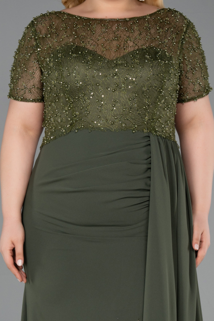 Long Olive Drab Dantelle Plus Size Evening Dress ABU6102