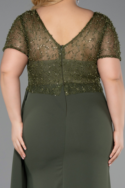 Long Olive Drab Dantelle Plus Size Evening Dress ABU6102