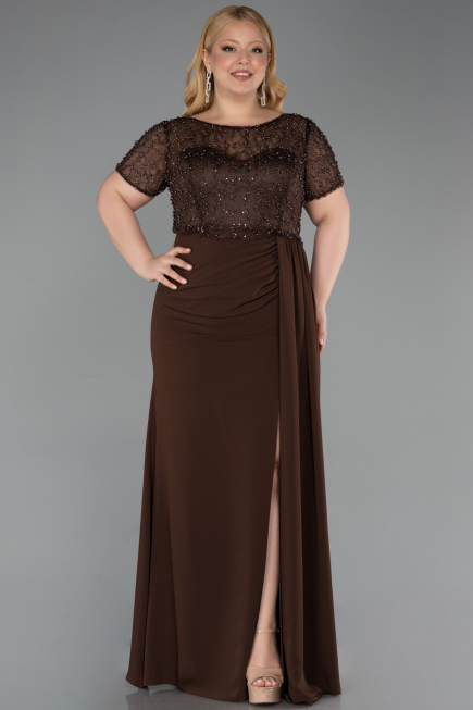 Long Brown Dantelle Plus Size Evening Dress ABU6102