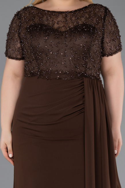 Long Brown Dantelle Plus Size Evening Dress ABU6102