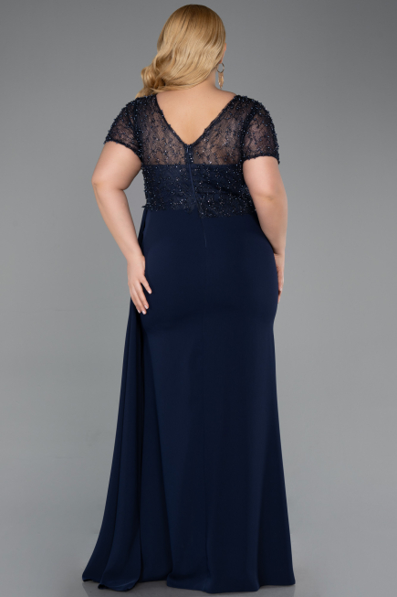 Long Navy Blue Dantelle Plus Size Evening Dress ABU6102