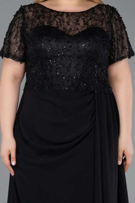 Long Black Dantelle Plus Size Evening Dress ABU6102