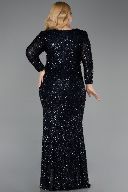 Long Navy Blue Scaly Plus Size Evening Dress ABU6074