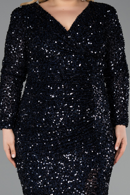 Long Navy Blue Scaly Plus Size Evening Dress ABU6074