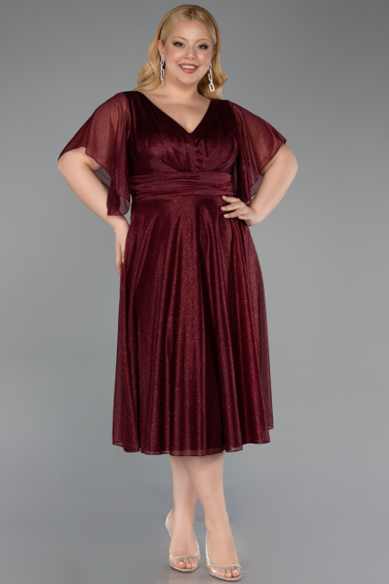 Midi Burgundy Plus Size Cocktail Dress ABK2622