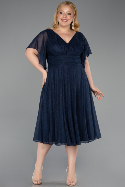 Midi Navy Blue Plus Size Cocktail Dress ABK2622