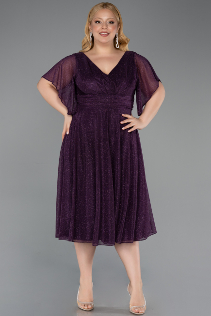 Midi Purple Plus Size Cocktail Dress ABK2622