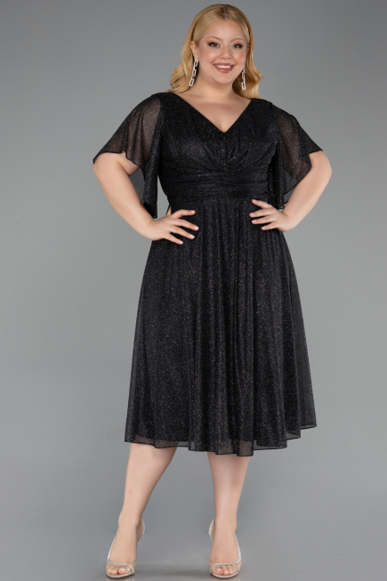 Midi Black-Silver Plus Size Cocktail Dress ABK2622