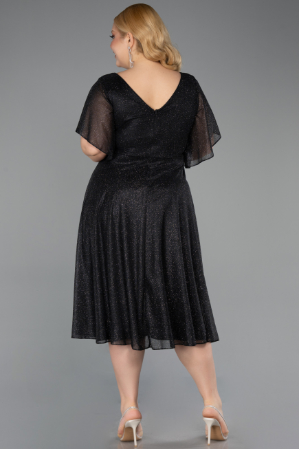 Midi Black-Silver Plus Size Cocktail Dress ABK2622