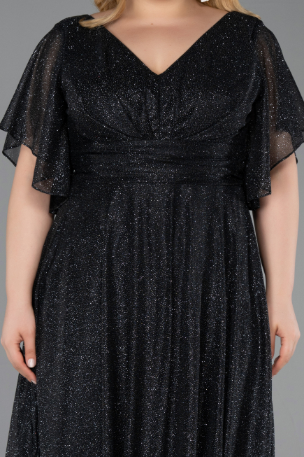 Midi Black-Silver Plus Size Cocktail Dress ABK2622