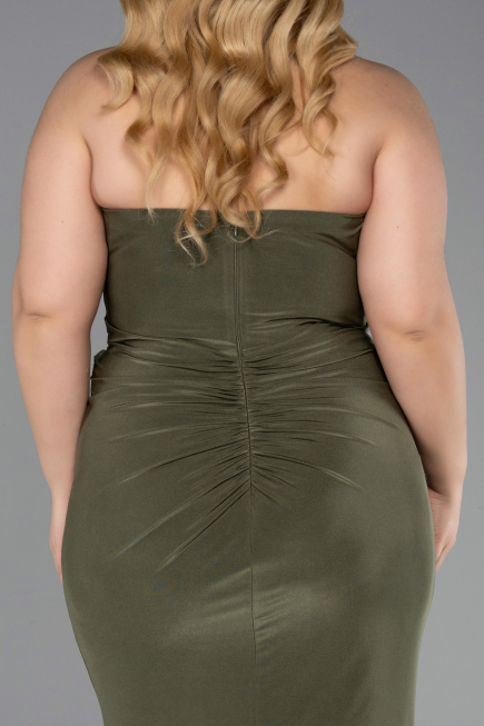 Long Olive Drab Plus Size Evening Gown ABU6097
