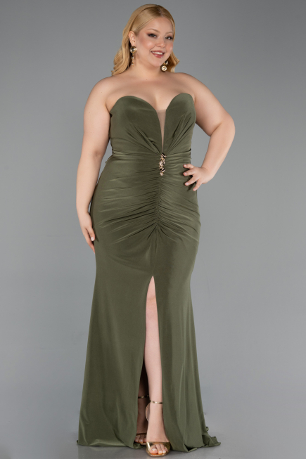 Long Olive Drab Plus Size Evening Gown ABU6097